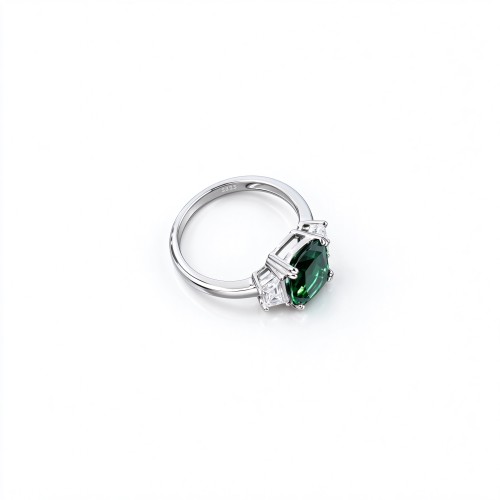 925 Sterling Silver Lab-Created Emerald Ring | Oval-Cut Green Gemstone | Timeless Elegance