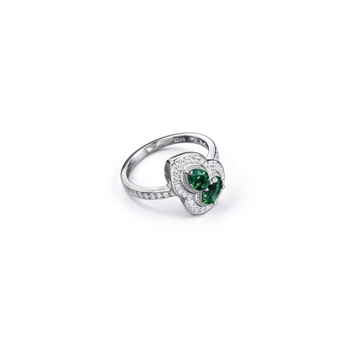 925 Sterling Silver Two-Stone Gourd-Shaped Lab-Created Emerald Ring | Pavé Accents