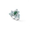 925 Sterling Silver Lab-Created Emerald Floral Cluster Ring | Pavé Accent Statement Jewelry