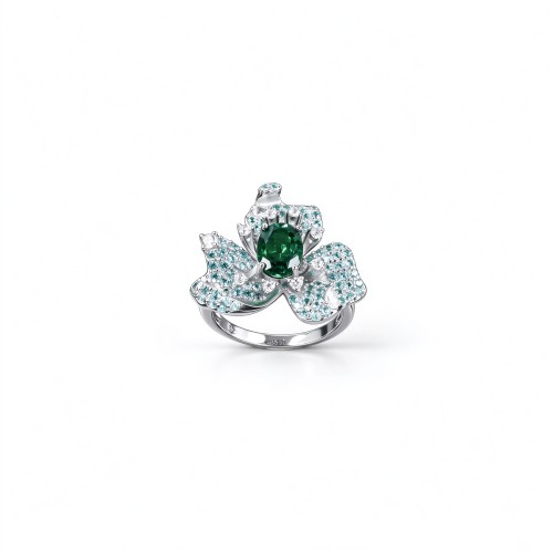 925 Sterling Silver Lab-Created Emerald Floral Cluster Ring | Pavé Accent Statement Jewelry
