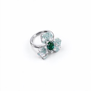 925 Sterling Silver Lab-Created Emerald Floral Cluster Ring | Pavé Accent Statement Jewelry