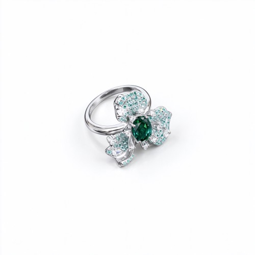 925 Sterling Silver Lab-Created Emerald Floral Cluster Ring | Pavé Accent Statement Jewelry
