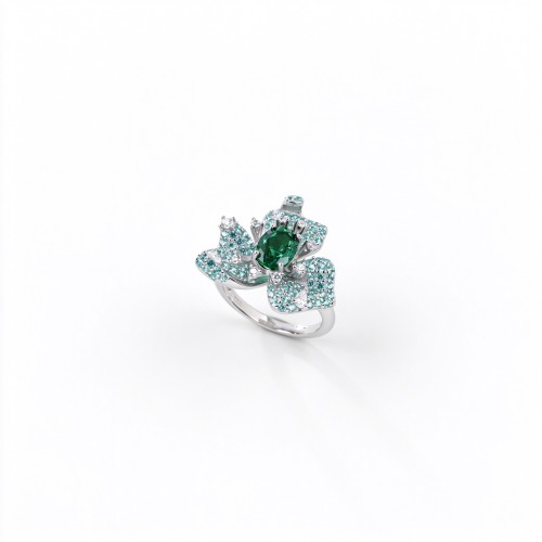 925 Sterling Silver Lab-Created Emerald Floral Cluster Ring | Pavé Accent Statement Jewelry