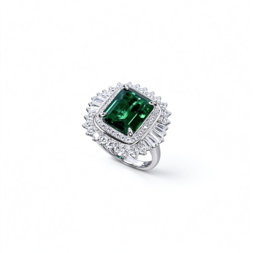 925 Sterling Silver Octagon-Cut Lab-Created Emerald Ring | Halo Setting | Vintage Statement Jewelry