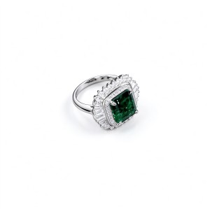 925 Sterling Silver Octagon-Cut Lab-Created Emerald Ring | Halo Setting | Vintage Statement Jewelry