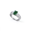 925 Sterling Silver Octagon-Cut Lab-Created Emerald Ring | Pavé Accent Band