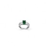 925 Sterling Silver Octagon-Cut Lab-Created Emerald Ring | Pavé Accent Band