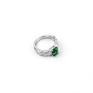 925 Sterling Silver Octagon-Cut Lab-Created Emerald Ring | Pavé Accent Band