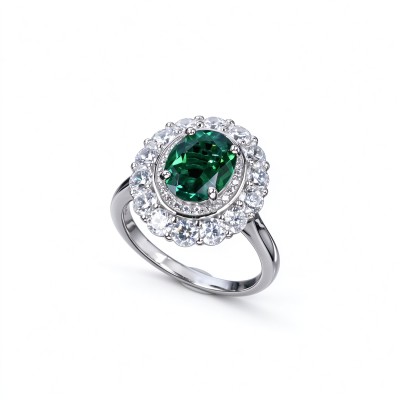 925 Sterling Silver Lab-Created Emerald Ring | Oval-Cut Green Gemstone | Timeless Elegance