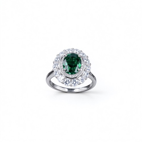 925 Sterling Silver Lab-Created Emerald Ring | Oval-Cut Green Gemstone | Timeless Elegance