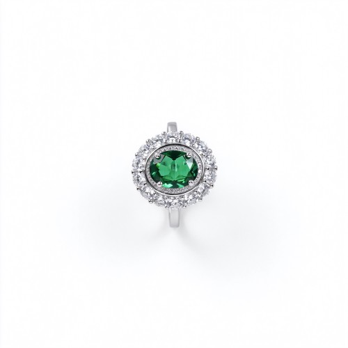 925 Sterling Silver Lab-Created Emerald Ring | Oval-Cut Green Gemstone | Timeless Elegance