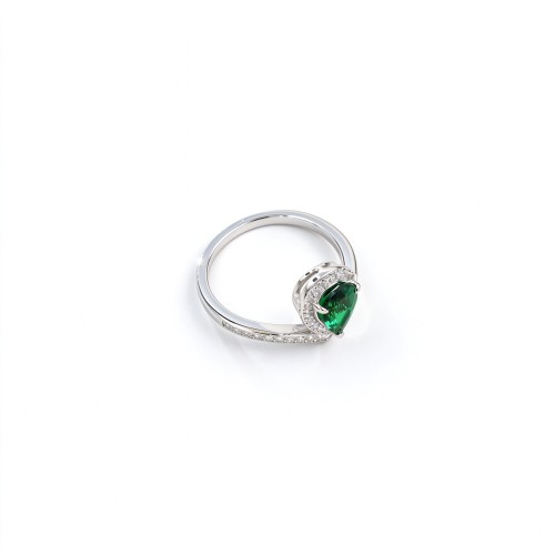 925 Sterling Silver Lab-Created Emerald Ring | Pear-Cut Green Gemstone | Elegant Fine Jewelry