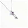 925 Sterling Silver Lab-Created Pink Sapphire Key Necklace | Round Brilliant-Cut Center | Pavé Halo