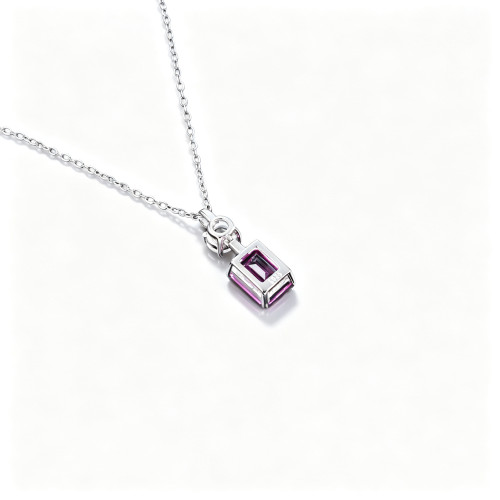 925 Sterling Silver Lab-Created Pink Sapphire Necklace | Emerald-Cut Pendant