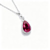 925 Sterling Silver Lab-Created Ruby Necklace | Pear-Cut Red Gemstone | Elegant Fine Jewelry