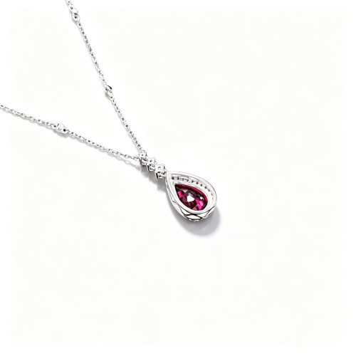 925 Sterling Silver Lab-Created Ruby Necklace | Pear-Cut Red Gemstone | Elegant Fine Jewelry