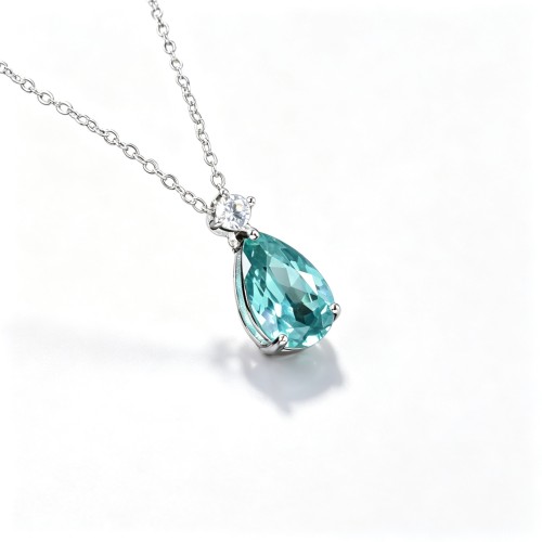 925 Sterling Silver Lab-Created Paraiba-Color Green Garnet Necklace | Pear-Cut Pendant