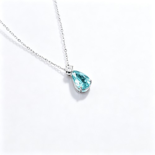 925 Sterling Silver Lab-Created Paraiba-Color Green Garnet Necklace | Pear-Cut Pendant