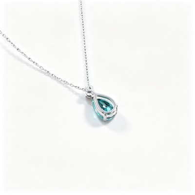 925 Sterling Silver Lab-Created Paraiba-Color Green Garnet Necklace | Pear-Cut Pendant