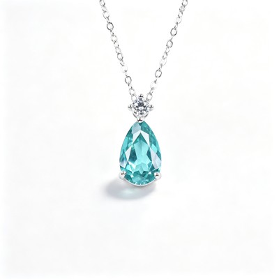 925 Sterling Silver Lab-Created Paraiba-Color Green Garnet Necklace | Pear-Cut Pendant