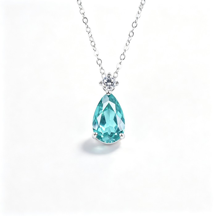 925 Sterling Silver Lab-Created Paraiba-Color Green Garnet Necklace | Pear-Cut Pendant