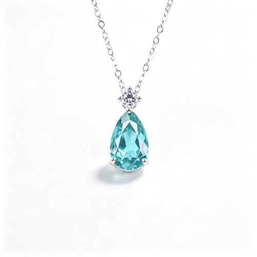 925 Sterling Silver Lab-Created Paraiba-Color Green Garnet Necklace | Pear-Cut Pendant