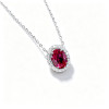 925 Sterling Silver Lab-Created Ruby Necklace | Oval-Cut Halo Pendant with Chain Accent