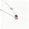925 Sterling Silver Lab-Created Ruby Necklace | Oval-Cut Halo Pendant with Chain Accent