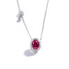 925 Sterling Silver Lab-Created Ruby Necklace | Oval-Cut Halo Pendant with Chain Accent