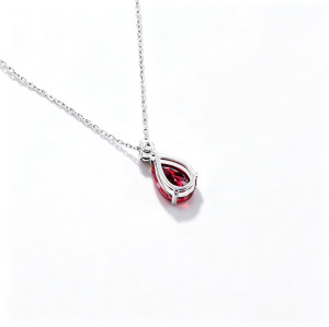 925 Sterling Silver Lab-Created Ruby Necklace | Oval-Cut Halo Pendant with Chain Accent