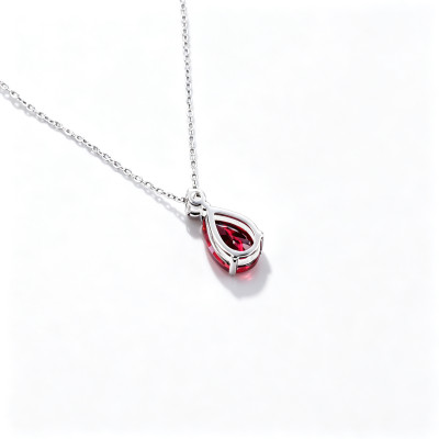 925 Sterling Silver Lab-Created Ruby Necklace | Oval-Cut Halo Pendant with Chain Accent