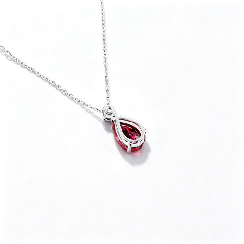 925 Sterling Silver Lab-Created Ruby Necklace | Oval-Cut Halo Pendant with Chain Accent