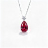 925 Sterling Silver Lab-Created Ruby Necklace | Oval-Cut Halo Pendant with Chain Accent
