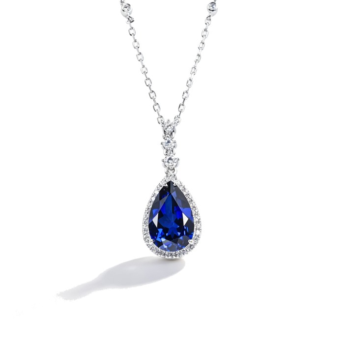925 Sterling Silver Lab-Created Blue Sapphire Butterfly Necklace | Pavé Accent Pendant