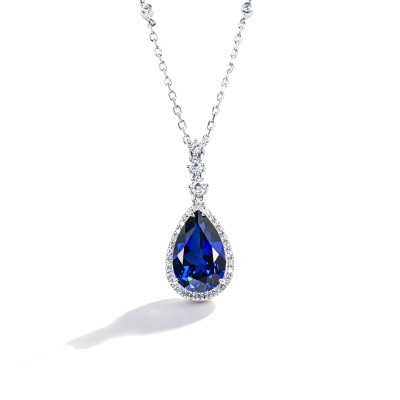 925 Sterling Silver Lab-Created Blue Sapphire Butterfly Necklace | Pavé Accent Pendant