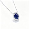 925 Sterling Silver Lab-Created Blue Sapphire Necklace | Oval-Cut Halo Pendant with Chain Accent