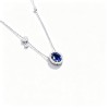 925 Sterling Silver Lab-Created Blue Sapphire Necklace | Oval-Cut Halo Pendant with Chain Accent