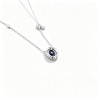 925 Sterling Silver Lab-Created Blue Sapphire Necklace | Oval-Cut Halo Pendant with Chain Accent