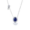 925 Sterling Silver Lab-Created Blue Sapphire Necklace | Oval-Cut Halo Pendant with Chain Accent
