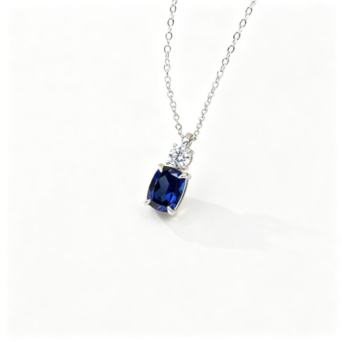 925 Sterling Silver Lab-Created Blue Sapphire Necklace | Pear-Shaped Halo Pendant