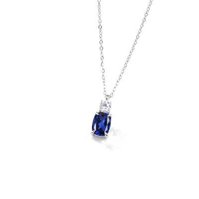 925 Sterling Silver Lab-Created Blue Sapphire Necklace | Pear-Shaped Halo Pendant