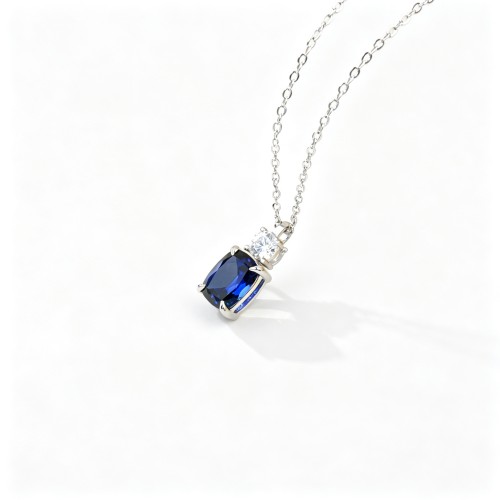 925 Sterling Silver Lab-Created Blue Sapphire Necklace | Pear-Shaped Halo Pendant