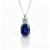 925 Sterling Silver Lab-Created Blue Sapphire Necklace | Pear-Shaped Halo Pendant