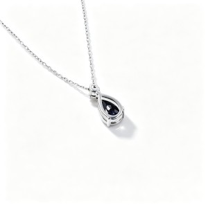 925 Sterling Silver Lab-Created Blue Sapphire Necklace | Pear-Shaped Halo Pendant