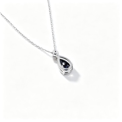 925 Sterling Silver Lab-Created Blue Sapphire Necklace | Pear-Shaped Halo Pendant