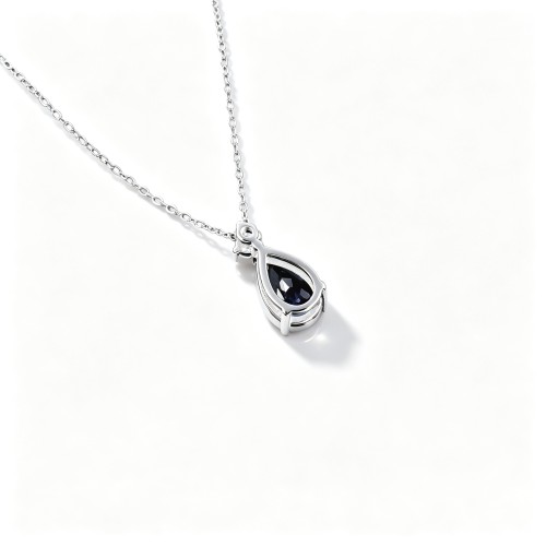 925 Sterling Silver Lab-Created Blue Sapphire Necklace | Pear-Shaped Halo Pendant