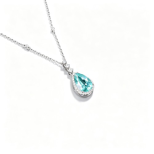 925 Sterling Silver Lab-Created Paraiba-Color Green Garnet Necklace | Pear-Shaped Pendant with Pavé Accents