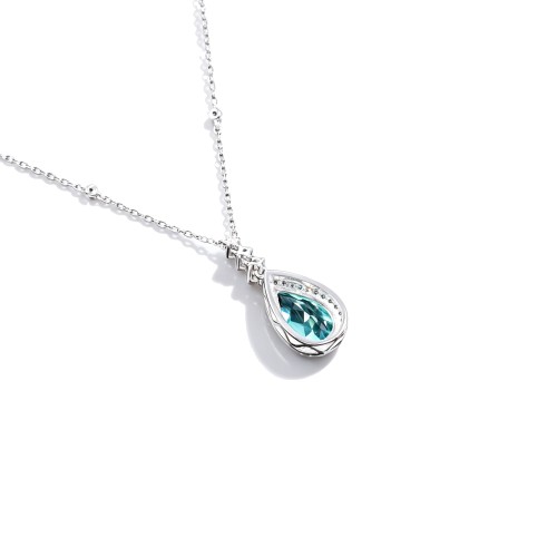 925 Sterling Silver Lab-Created Paraiba-Color Green Garnet Necklace | Pear-Shaped Pendant with Pavé Accents