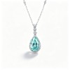 925 Sterling Silver Lab-Created Paraiba-Color Green Garnet Necklace | Pear-Shaped Pendant with Pavé Accents