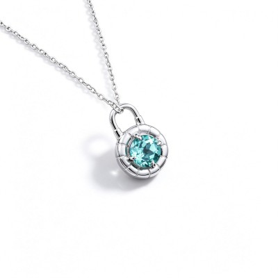 925 Sterling Silver Lab-Created Paraiba-Color Green Garnet Necklace | Round Gemstone Pendant